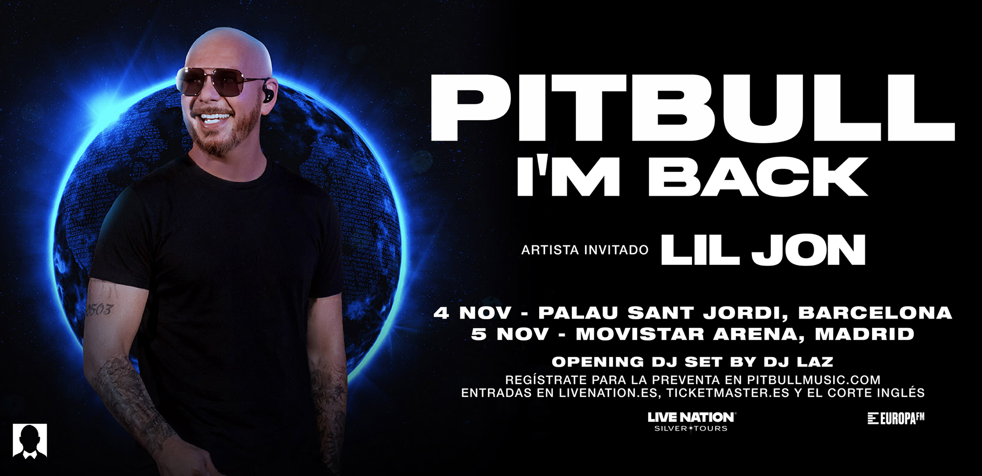 Pitbull en Madrid y Barcelona en 2026 en el Movistar Arena y Palau Sant Jordi