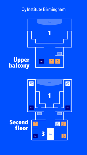 O2 Institute Birmingham Venue Map - Second Floor/Upper Balcony
