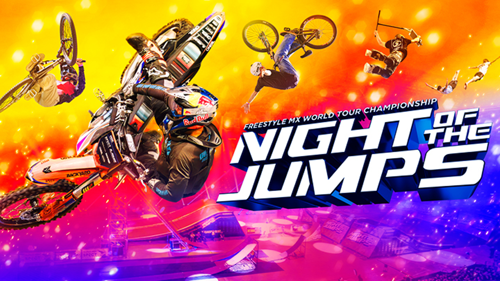 Artwork NotJs 2026 mit 6 Fahrern. Hintergrund verlaufend in gelb, orange/ rot, lila, pink, blau