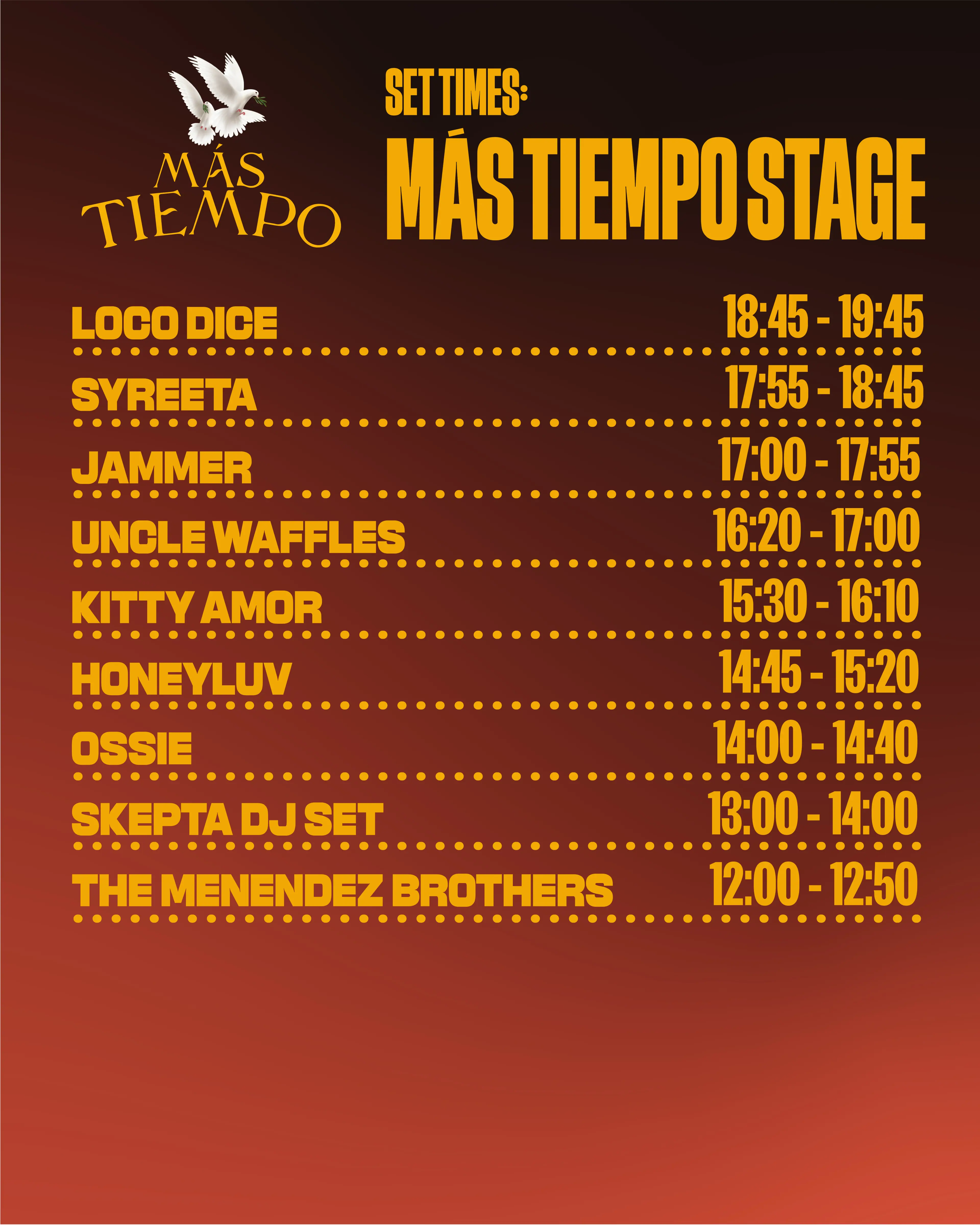 mas tiempo set times