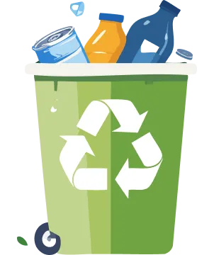 Reciclaje de vidrio, latas, PET y materiales de decoración.