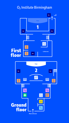 O2 Institute Birmingham Venue Map - First Floor/Ground Floor