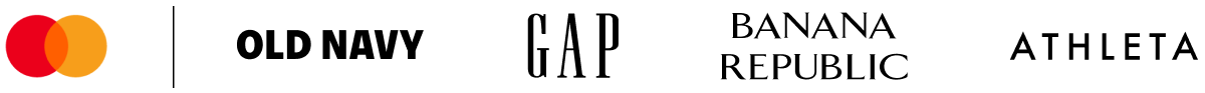 List of logos including Mastercard, Old Navy, Gap, Banana Republic, and Athleta