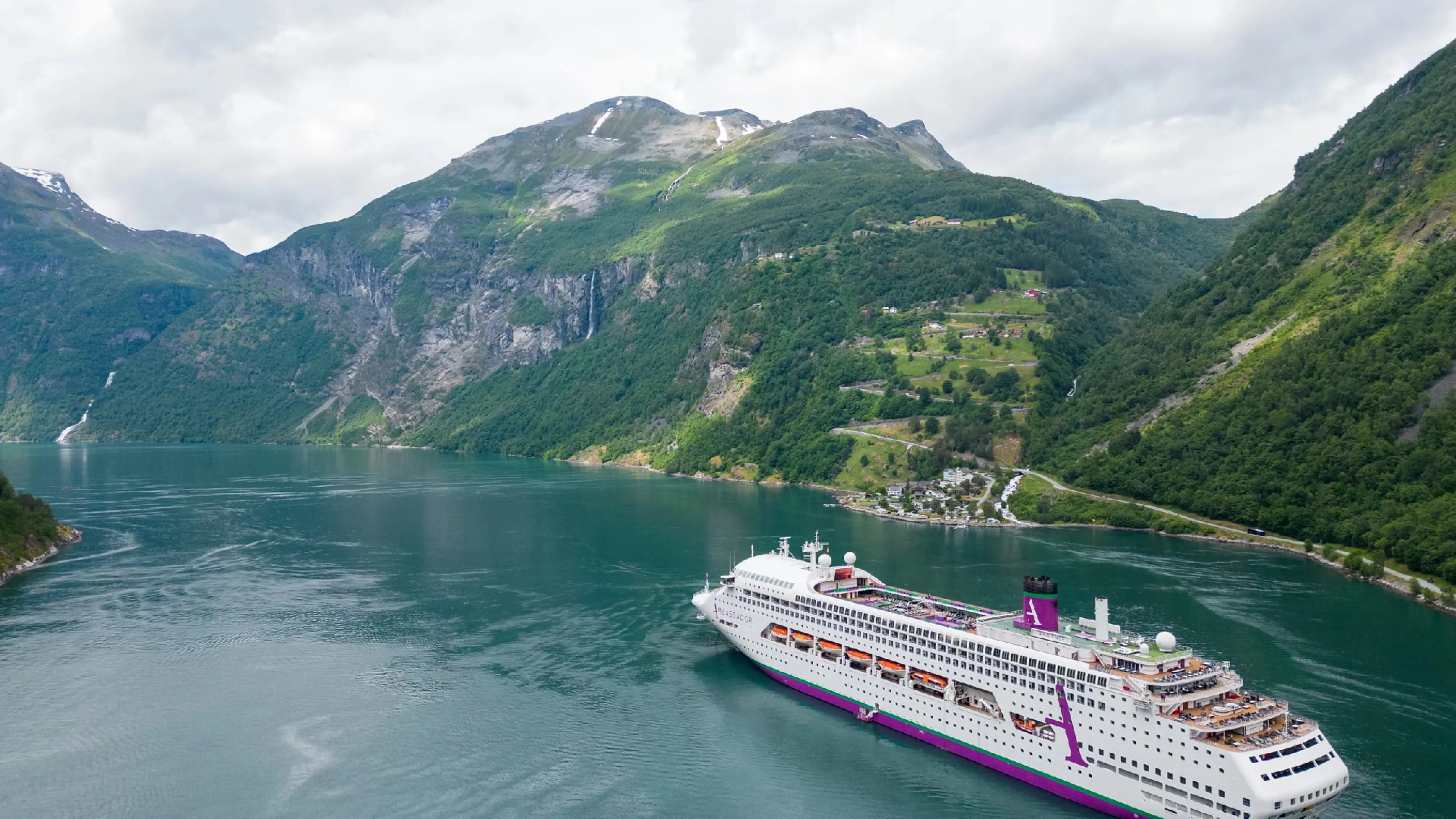 Cruise Ship with hills in the background 