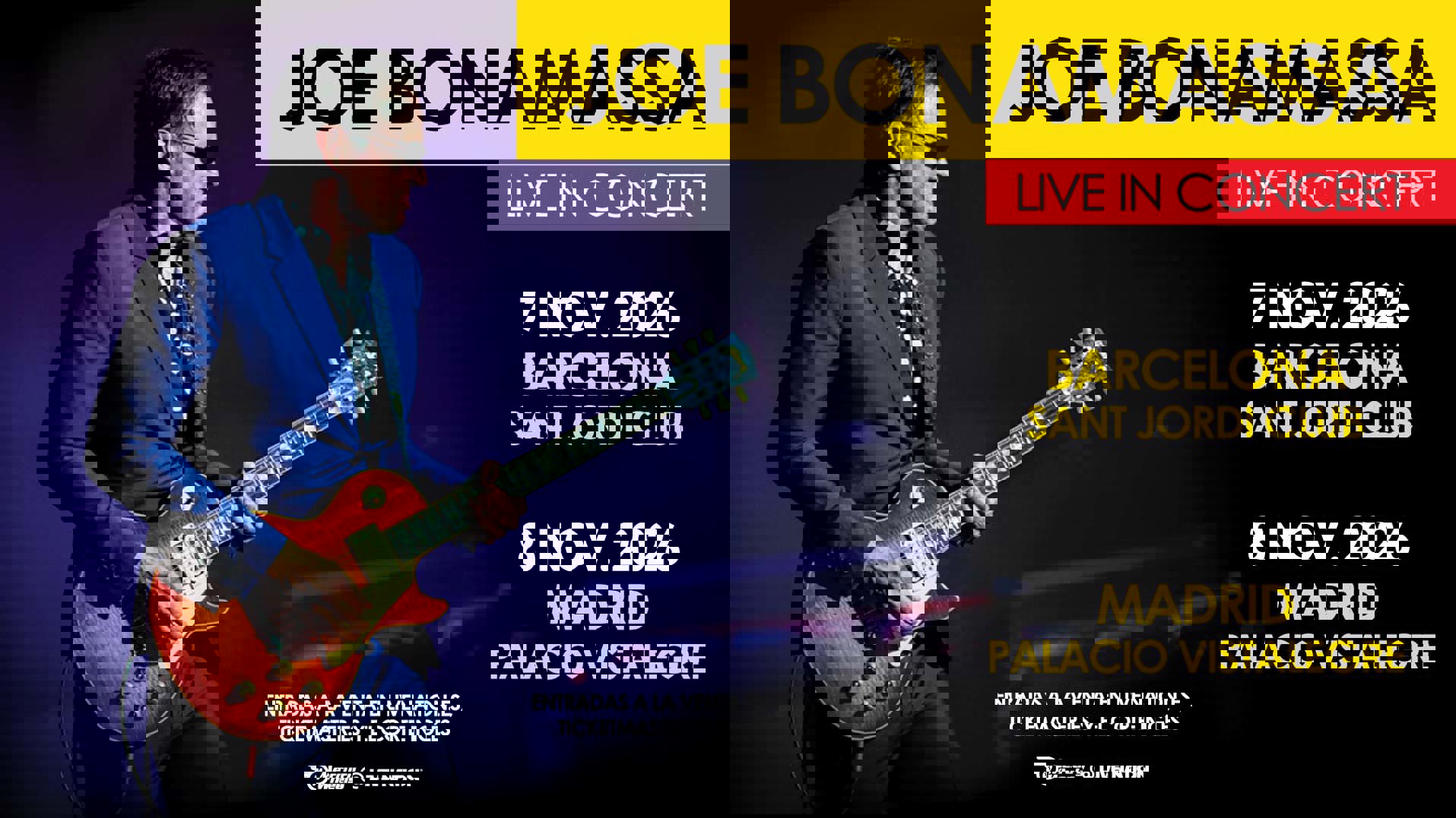 Cartel de Joe Bonamassa en su gira por España en noviembre de 2026 Madrid y Barcelona
