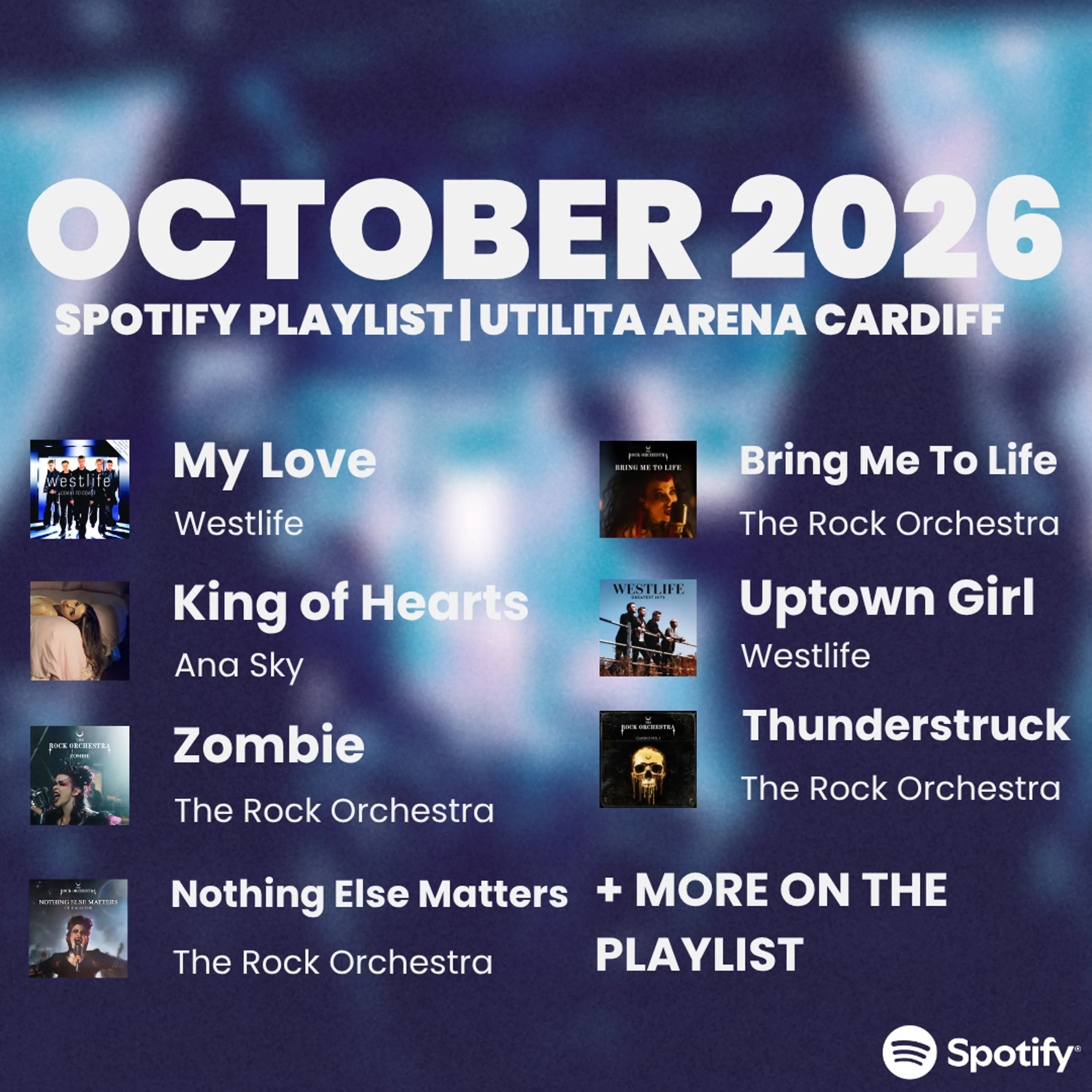 Utilita Arena Cardiff's October 2026 Spotify Playlist.