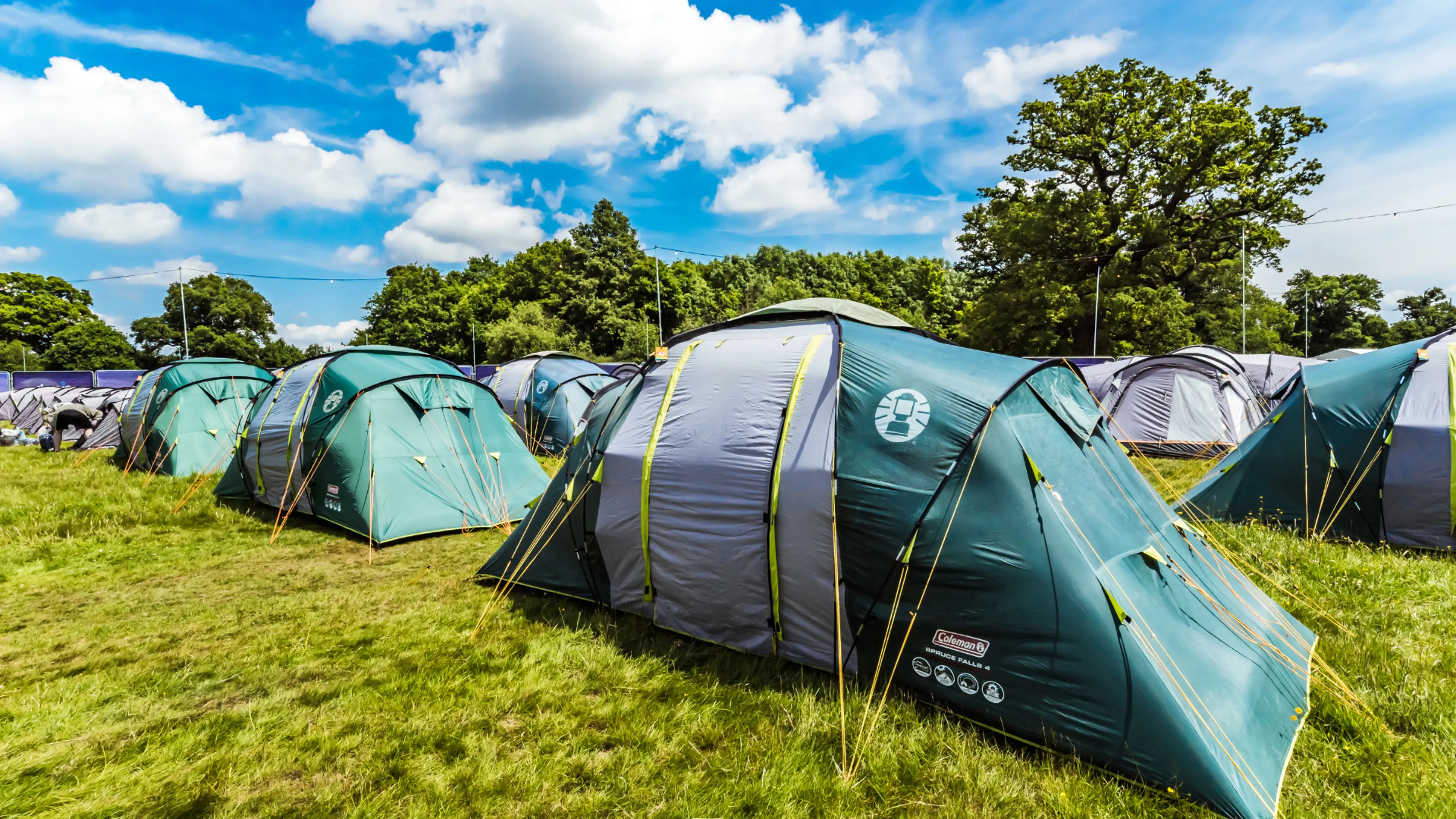 Pre-pitched tents in a field