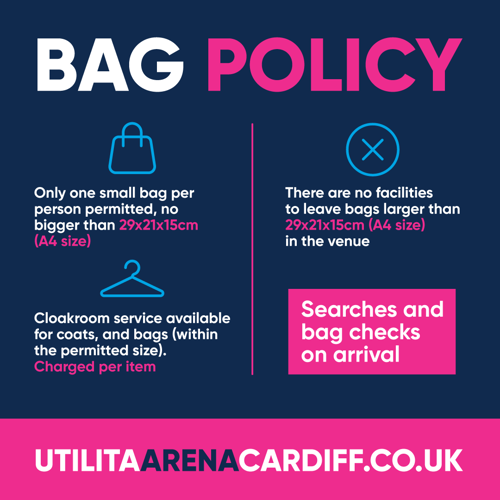 Utilita Arena Cardiff's 2025 bag policy.