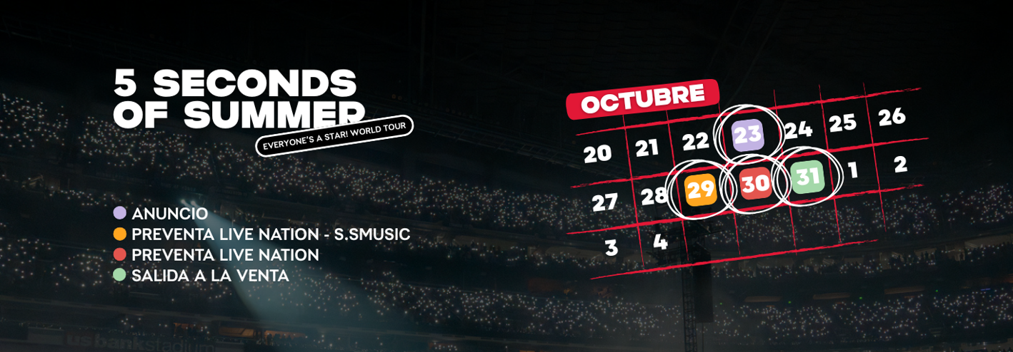Calendario salida a venta de 5 Seconds of Summer para los conciertos de abril y mayo de 2026