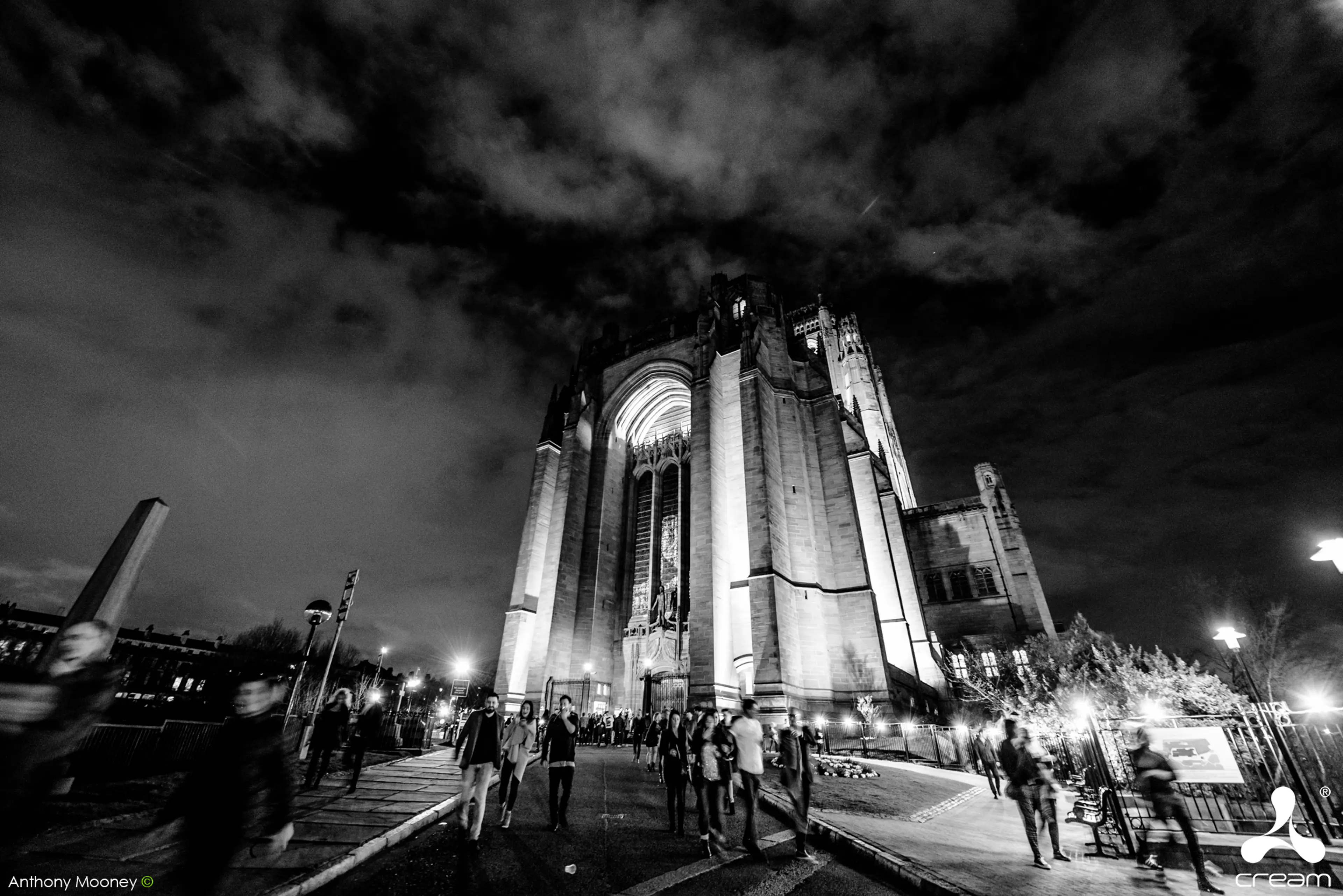 outside of the anglican cathedral in black and white
