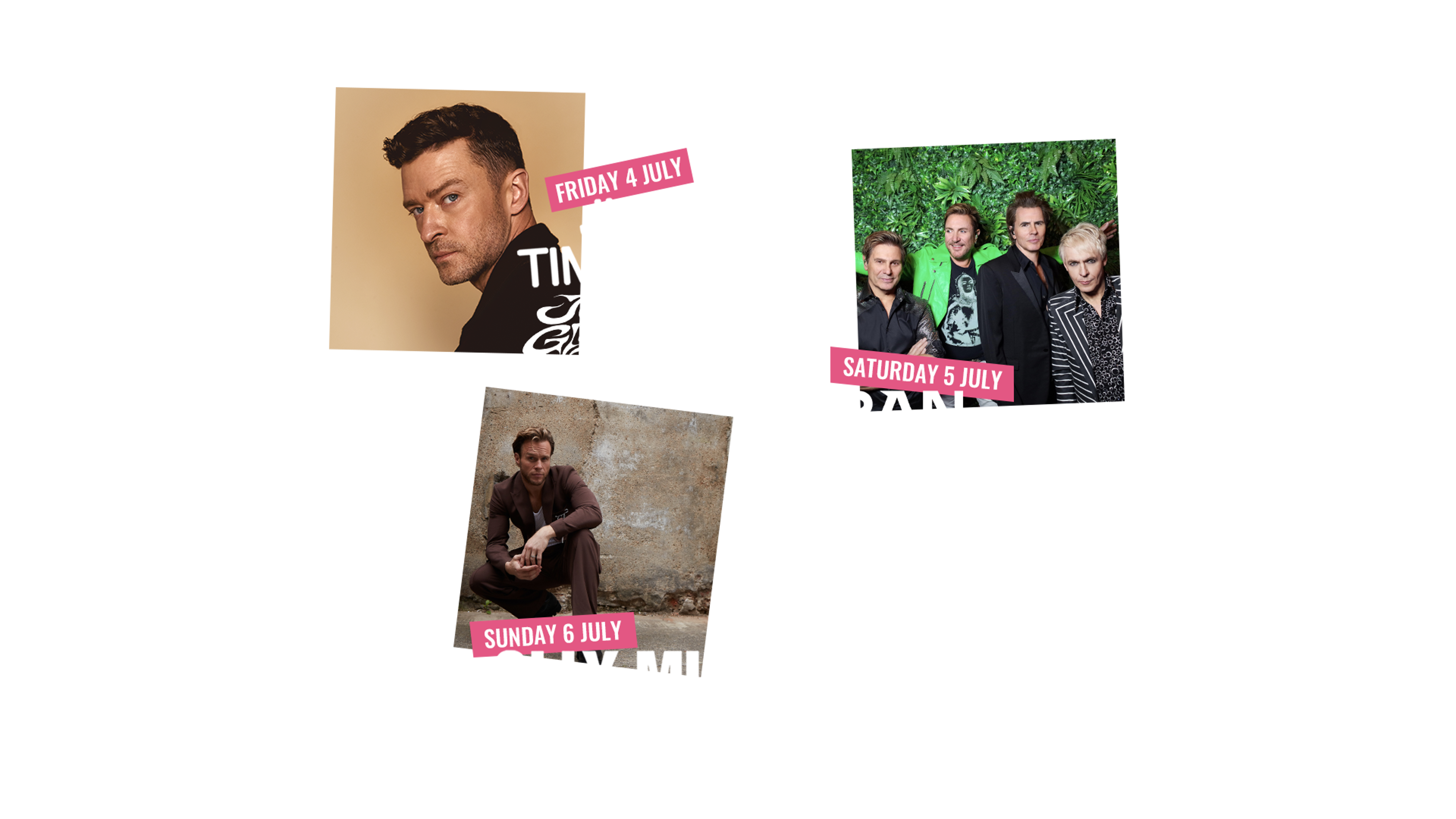 Full lineup image showing casing all of the artists coming to Chelmsford City Live in 2025. Including Justin Timberlake, Duran Duran, Olly Murs, Jess Glynne, Dagny, Nile Rodgers & CHIC, JC Stewart, Blue, Lemar and Mark Wright.