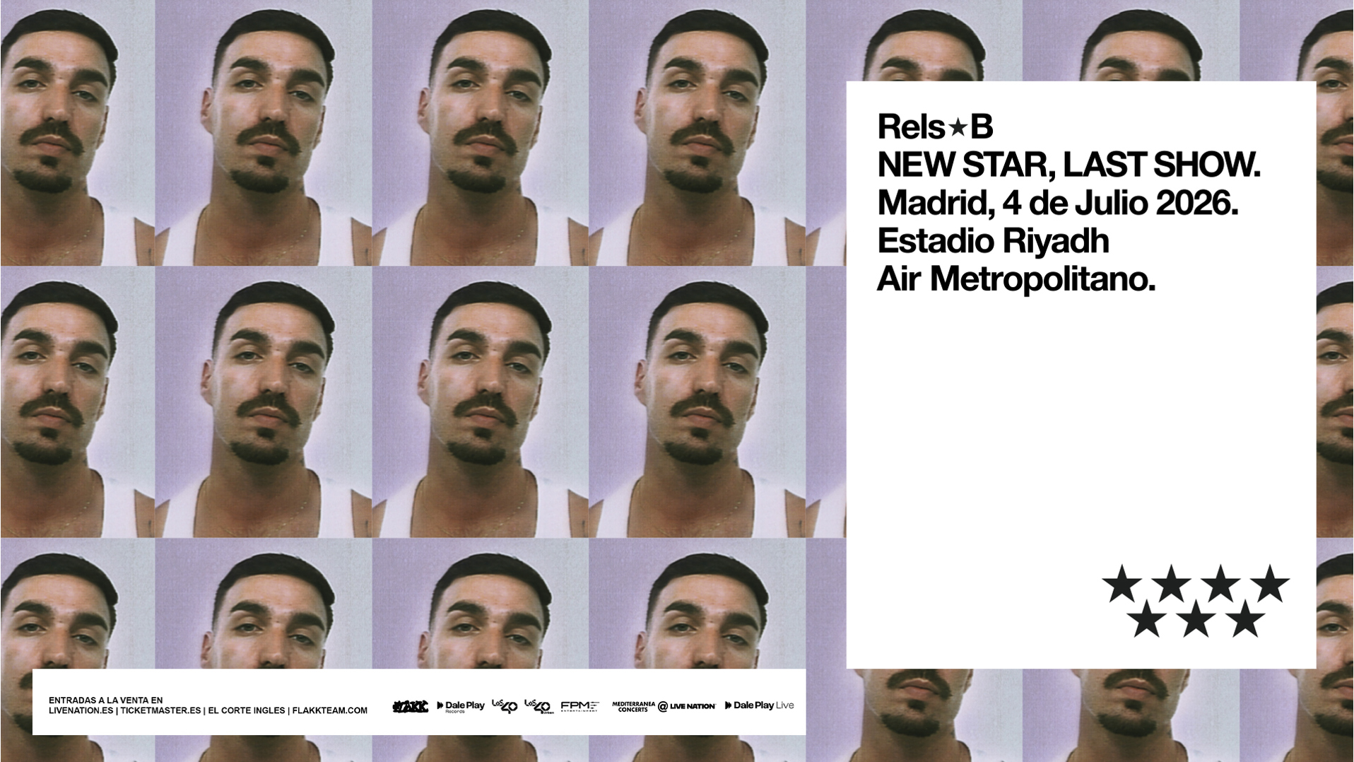 Cartel de Rels B para el concierto en el Estadio Riyadh Air Metropolitano en 2026 Madrid